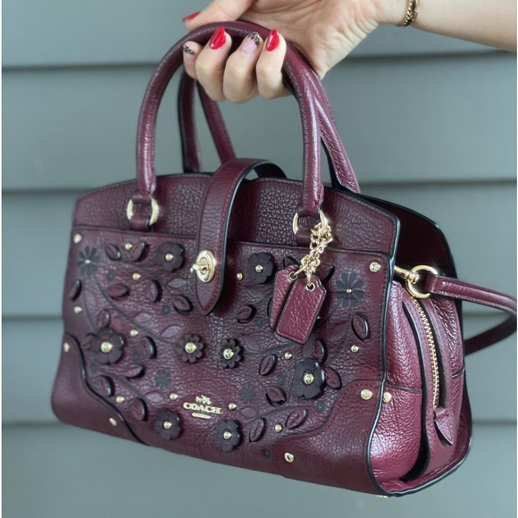 ⭐️Rare⭐️ Coach Willow Floral Mercer Satchel 24 in grain leather. Burgundy. New! - Picture 3 of 14